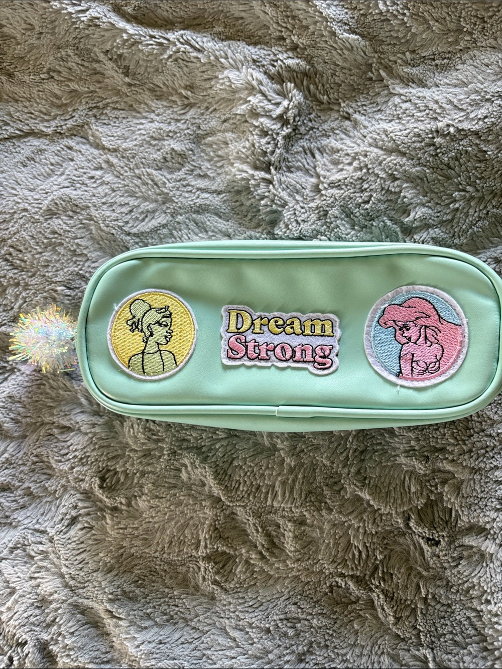 Mint Green 'Dream Strong' Patch Cosmetic Bag